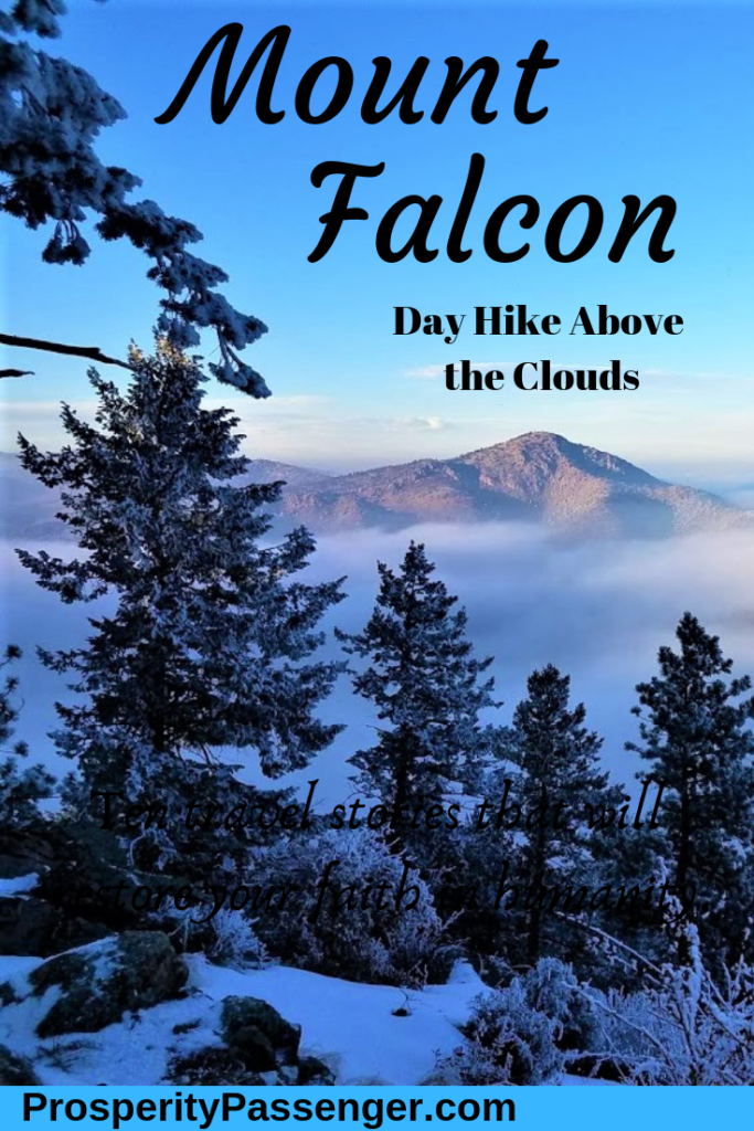 Dare to hike above the clouds? Check out Mount Falcon's Castle Trail for incredible views, castle ruins and other historic sites along the trail. Mount Falcon is located only 30 miles from Denver nestled in the foothills of Morrison, Colorado.  Hike near Denver, Colorado. Mountain Hike.