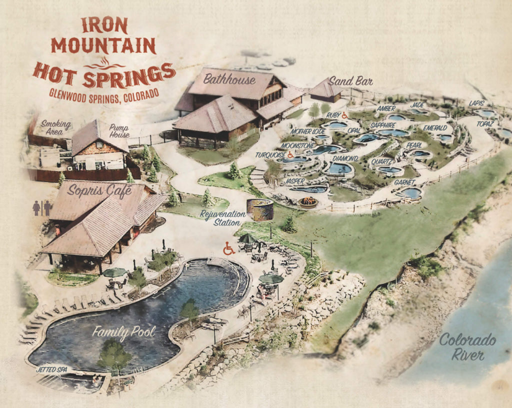 Map of pools at Iron Mountain Hot Springs